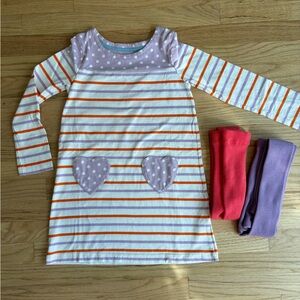 Mini Boden Girls Striped Cotton Dress + Hanna Anderson Tights to Match!